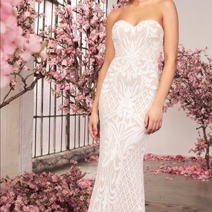 Lulus Olivia White Sequin Strapless Maxi Wedding Dress